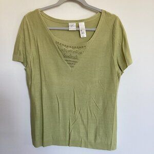 Emma James Silk Blend Short Sleeve Beaded Shirt Light Green Size Large